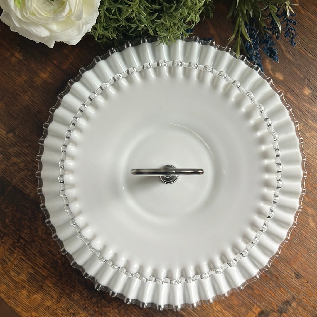 Fenton Milk Glass Tiered Tidbit/Dessert Stand with Crimped ‘Silver Crest’ Rim - Where On Earth Antiques and Vintage