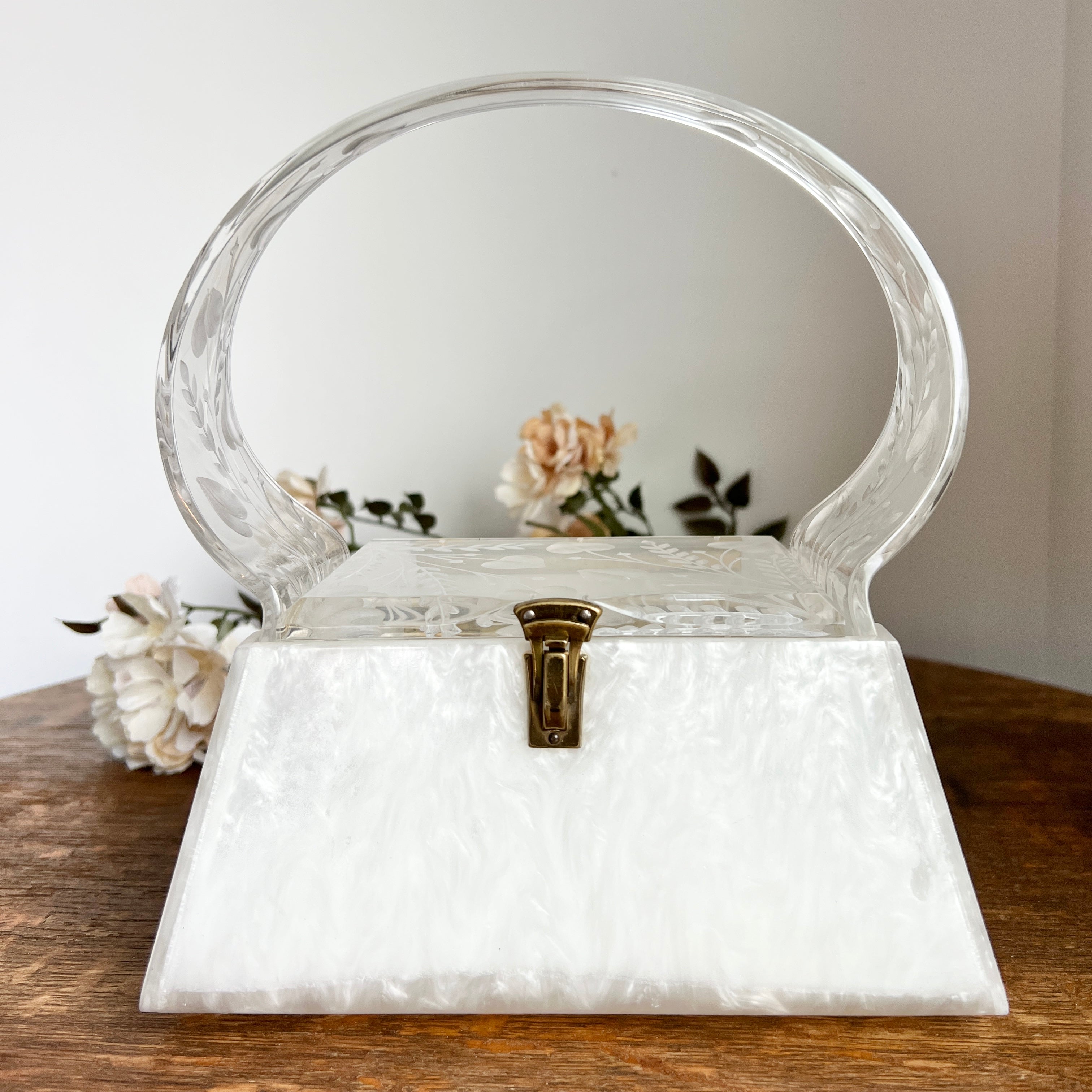 Mini Boîte à Bijoux Vintage Années 60 - MCM Starburst - Lucite Plastique Transparent Gravé