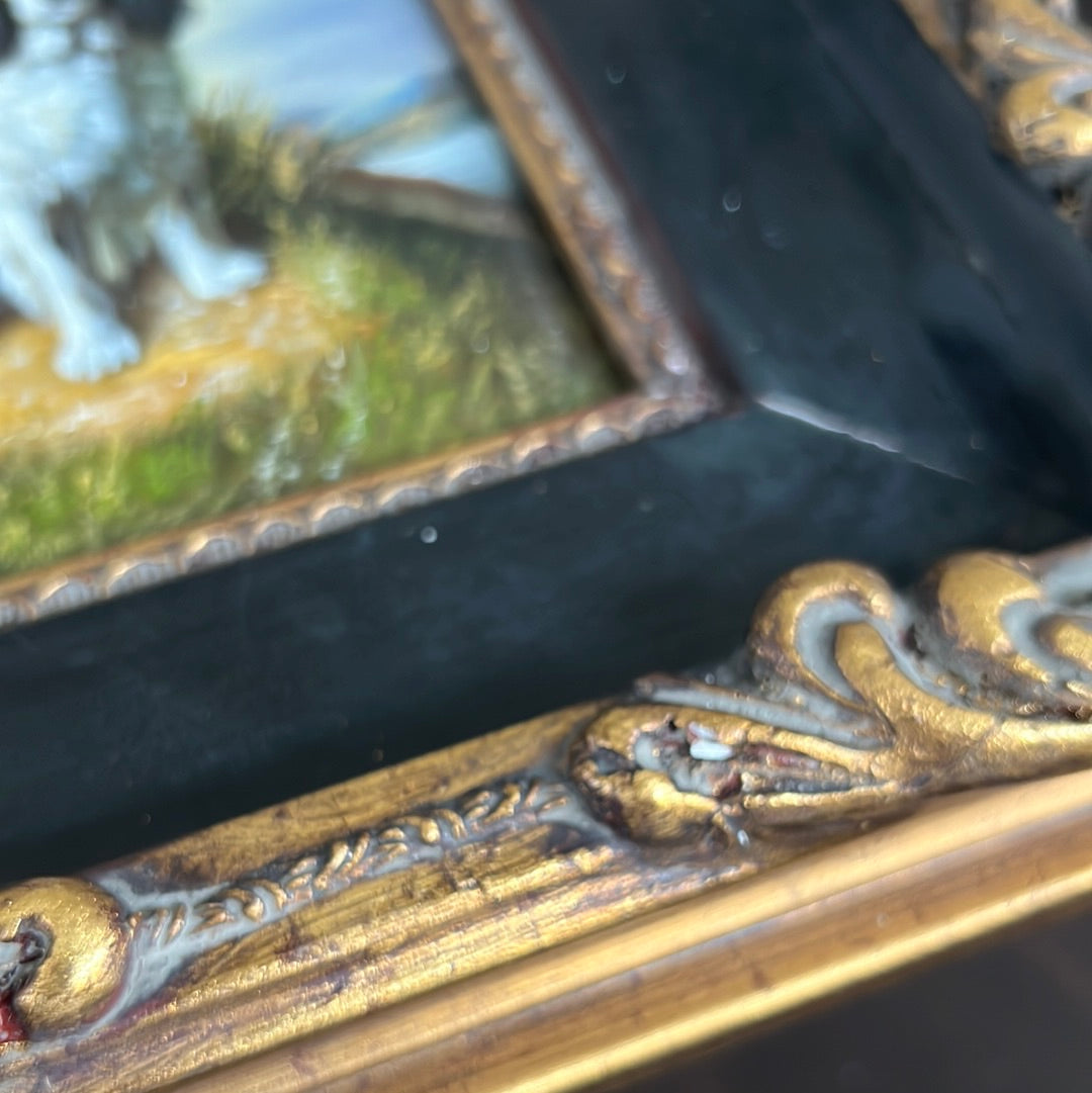 Oil on Wood Board ‘English Springer Spaniel’ in Ornate Frame