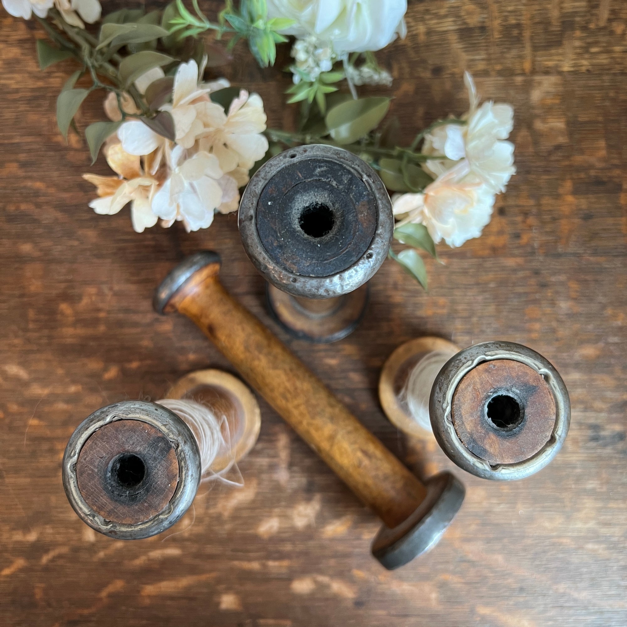Set of 4 Antique Wooden Spools