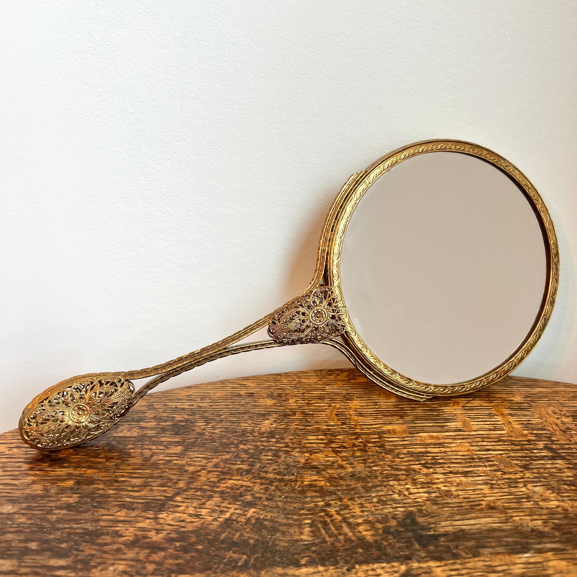 Double Sided Hand Mirror with Filigree Detail