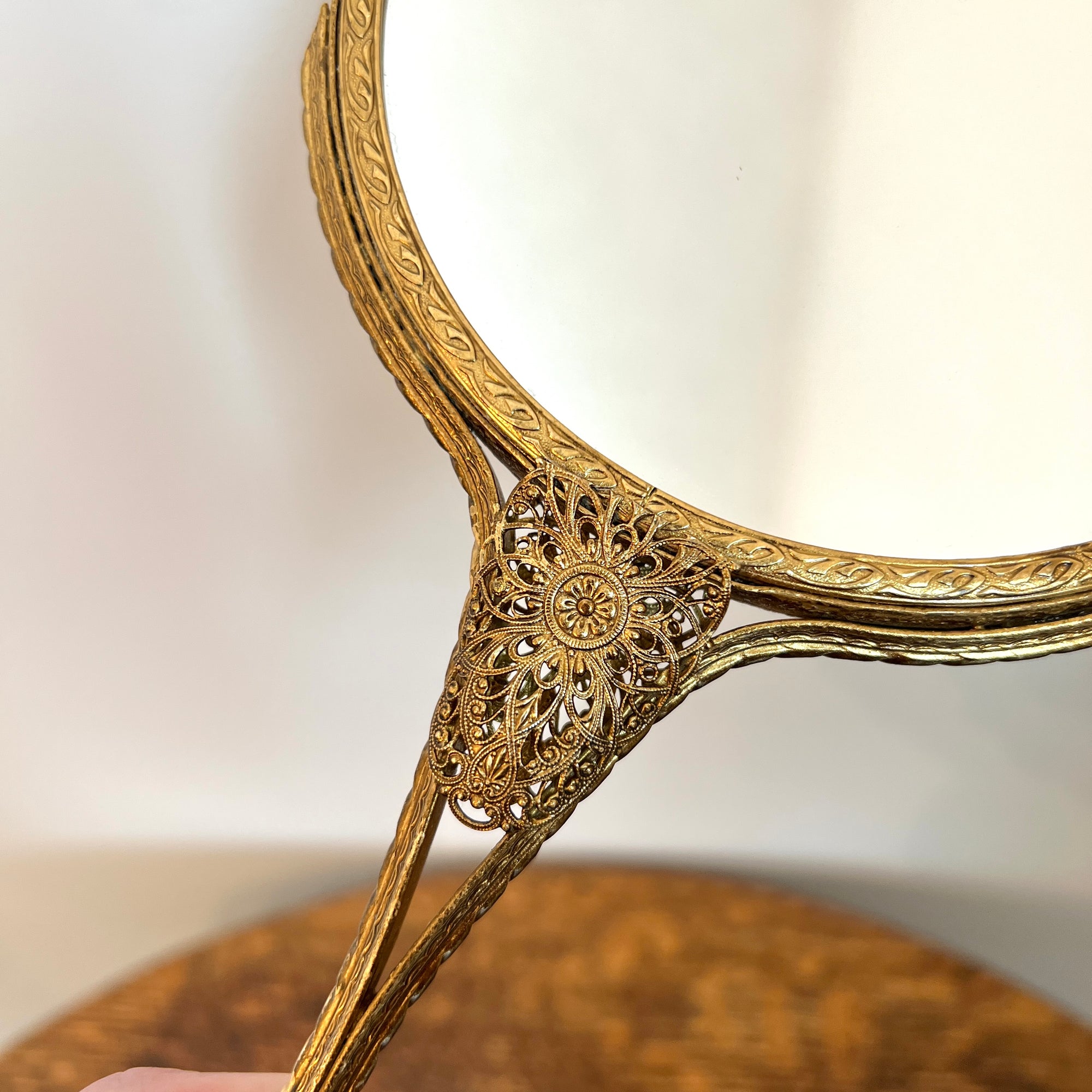 Double Sided Hand Mirror with Filigree Detail
