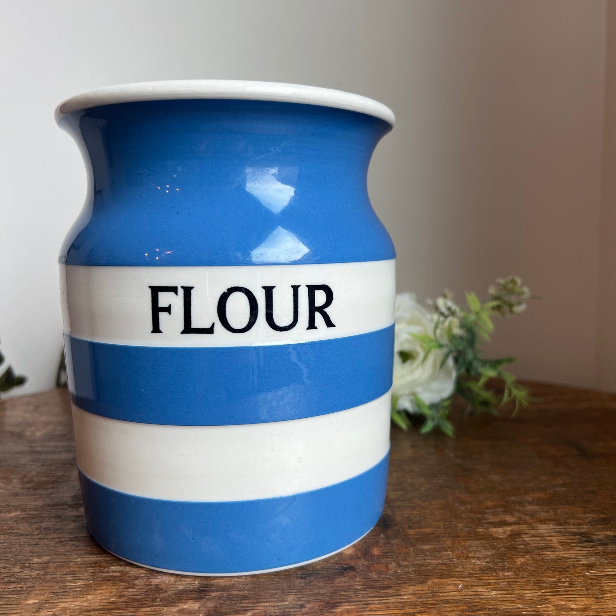1930's-50's T.G. Green Striped Cornishware FLOUR Canister