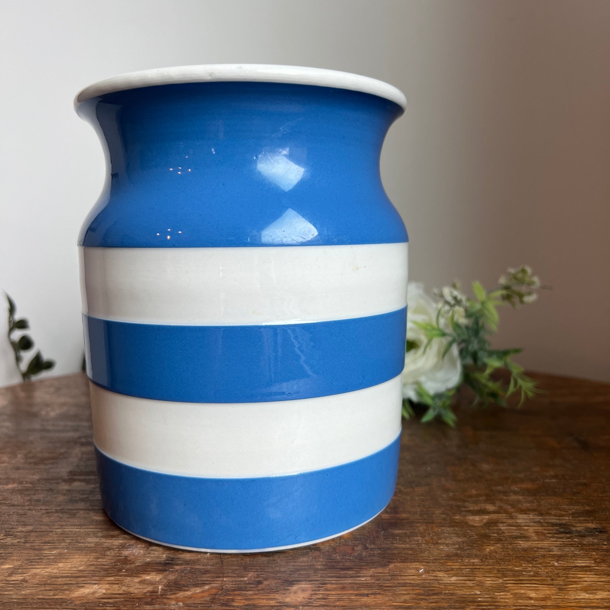 1930's-50's T.G. Green Striped Cornishware FLOUR Canister