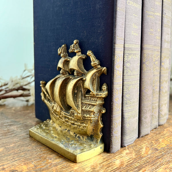 Vintage Peerage Regd Brass Bookends Made in England Sovereign of the Seas  Tall Ships -  Canada